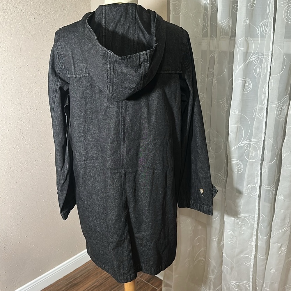 Denim & Co Lined Charcoal Denim Utility Hooded Coat Toggle Button Closure M NEW - Picture 5 of 16